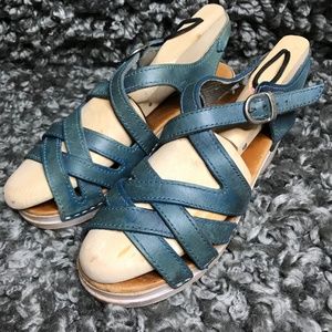Dansko Teal Wood Strappy Sandals Size ?